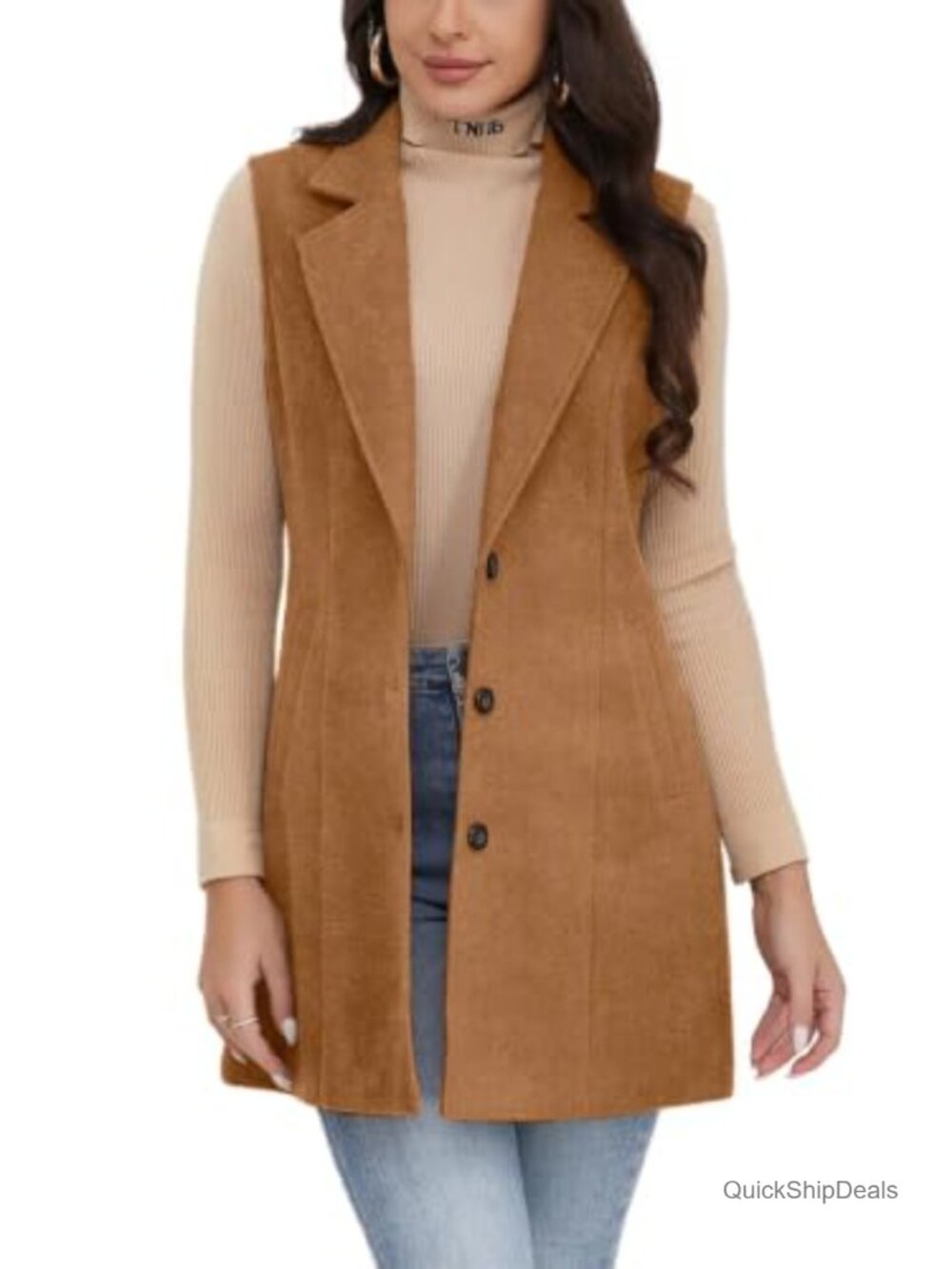 Sleeveless Wool Blend Plaid Vest Longline Notch Lapel Casual Layering